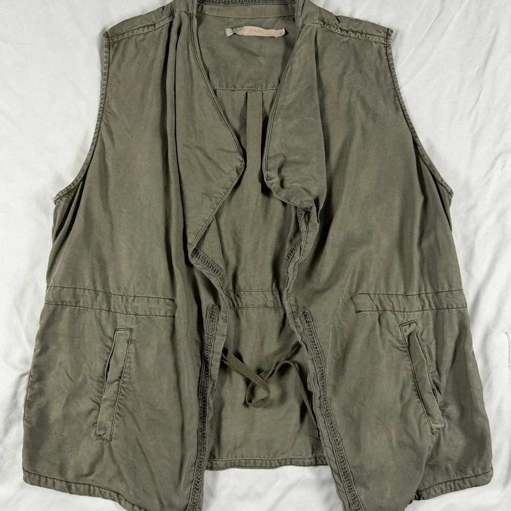 Max Jeans Olive Green‎ Tencel Utility Vest Draped Open Front Drawstring Women L